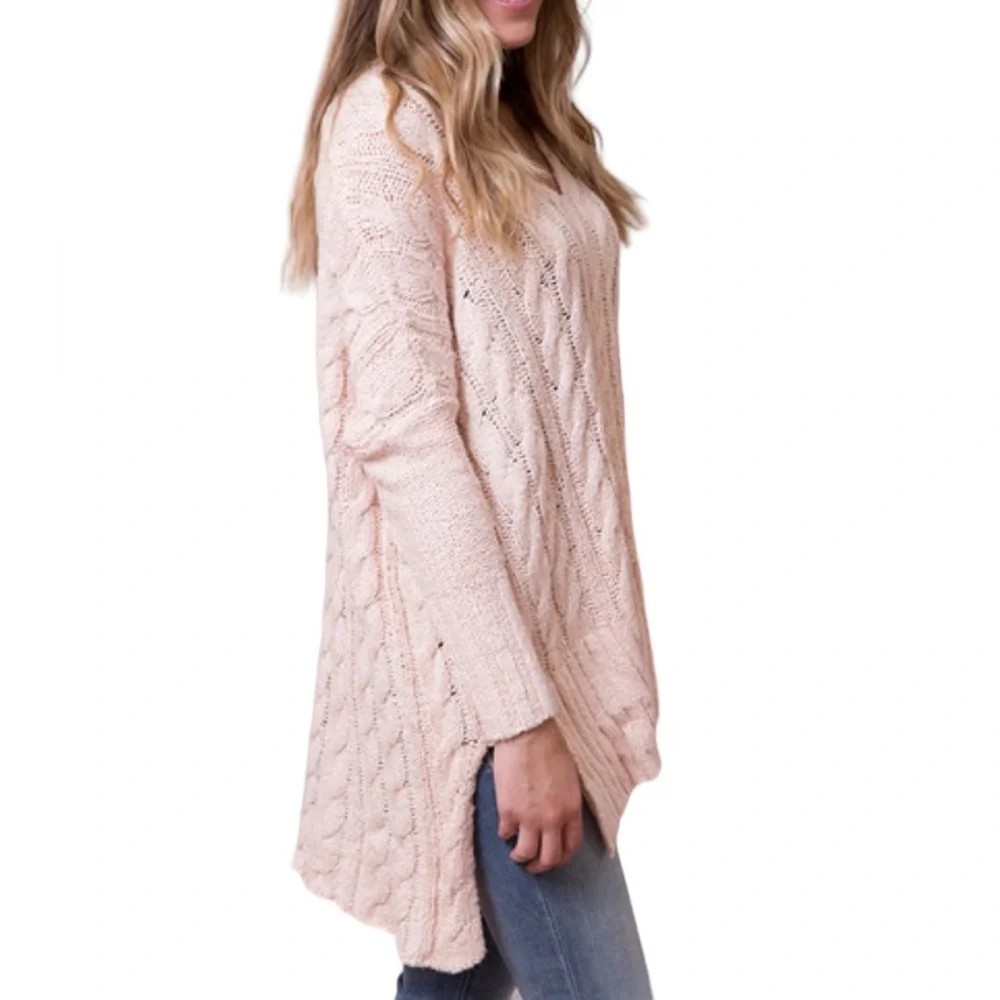 FREE PEOPLE: Easy Cable Pink Sweater -Size Large